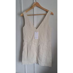 Her Line PREMIUM AUSTRALIAN LINEN mini Dress Womens Small Cream Beige Pockets